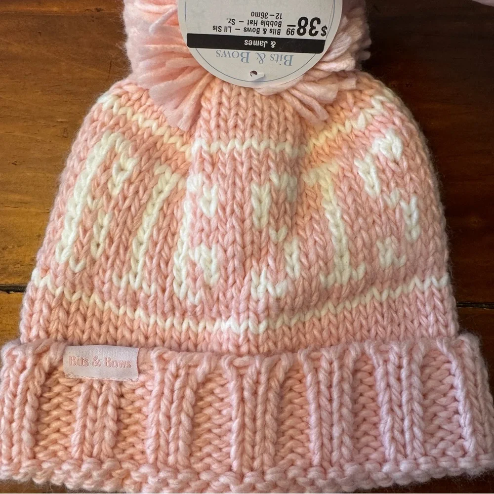 Bits & Bows Big Sis Bobble Hat Pink Knit Pom Beanie Toddler 12-36 Months